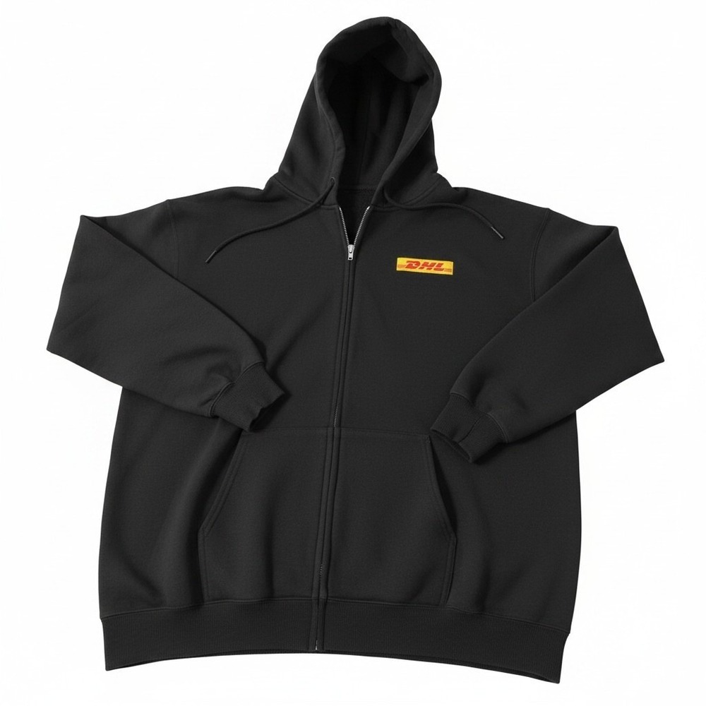 DHL Hoodie Men 3XL Black DHL Logo Essential Fleece Zip Up Sweatshirt - Picture 2 of 7